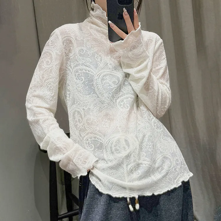 法式高级感蕾丝花边打底衫叠穿内搭长袖上衣女5270-5238