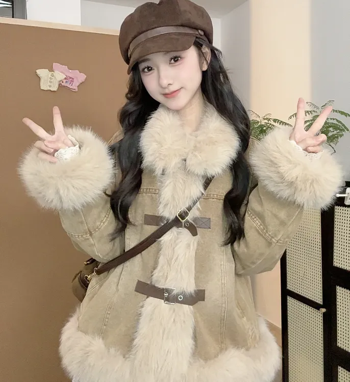 法式高级感时尚百搭牛仔外套小众设计感洋气上衣新款棉服