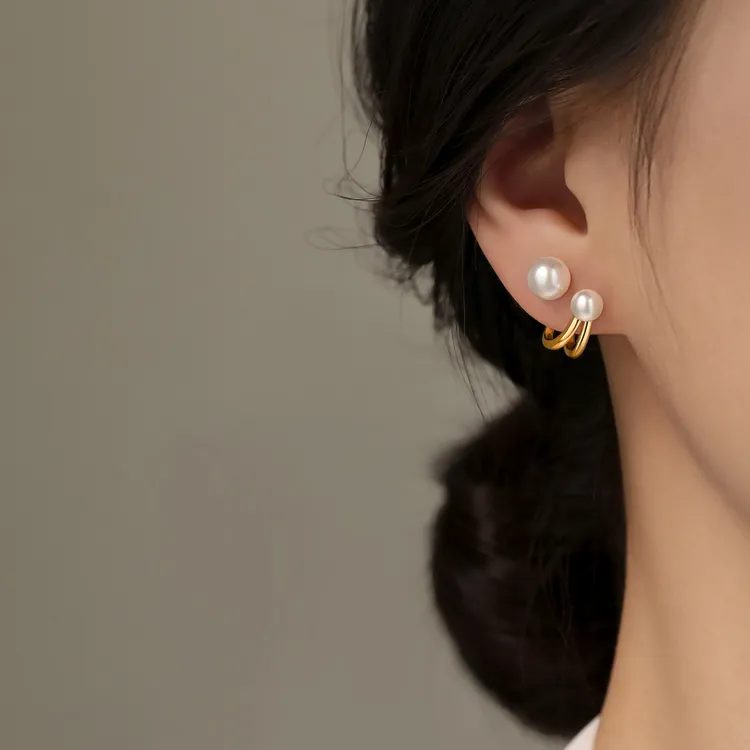 足银仿珍珠耳饰 999银针几何耳环轻奢小众设计感两戴气质复古耳钉