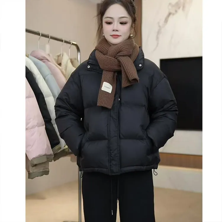 美式短款加厚黑色棉服外套女2025冬季新款爆款小个子立领棉衣棉袄