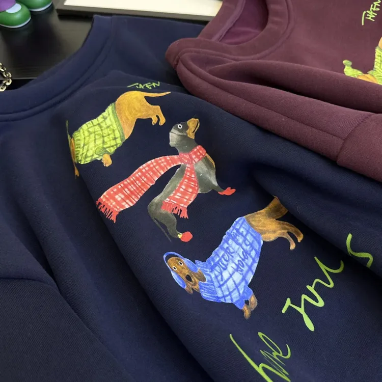 韩版卡通小狗印花加绒秋冬宽松圆领长袖加厚卫衣女款