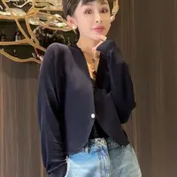 名港--【慵懒感】一粒扣蝙蝠衫气质风小西装镂空针织开衫上衣MG7100