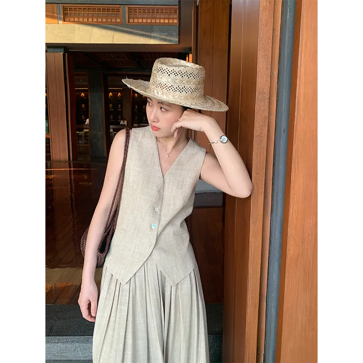 M FIVE 2025夏季4月23日十三行新品抽绳收腰V领单排扣通勤马甲109