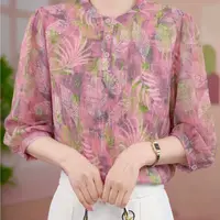时尚衬衫七分袖洋气减龄衬衣上衣夏季妈妈新款轻薄透气打底女装