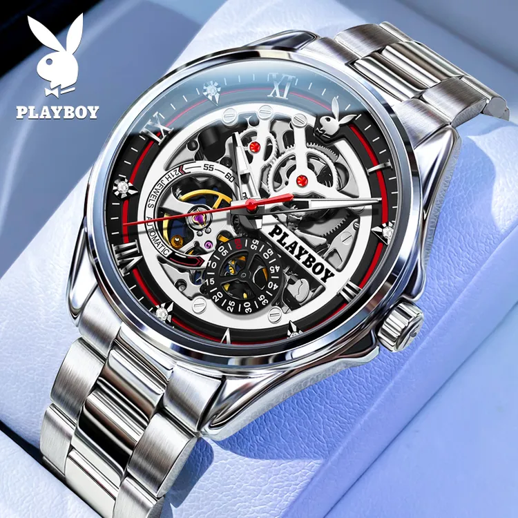 花花公子经典镂空多功能百搭高档夜光防水全自动机械男士手表3032