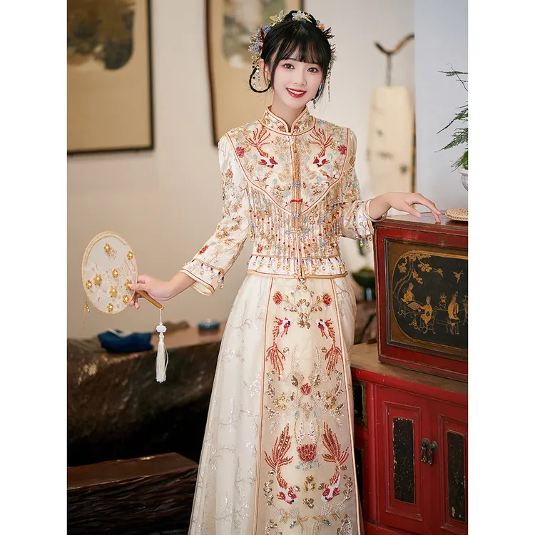 香槟金色秀禾服新娘2025新款结婚中式出阁秀和婚服小个子夏季薄款