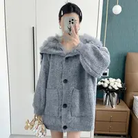 越野兔 海军毛领黑扣有口袋毛衣开衫1966