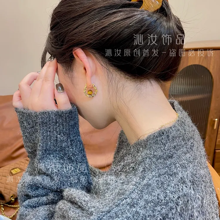 【沁汝饰品】FQ948金色碎银子虎眼耳扣轻奢气质