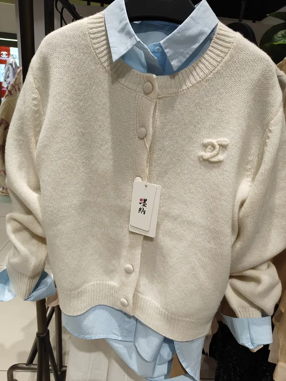 拼接秋季韩版田园风针织毛衣圆领毛针织衫针织衫白色长袖纯色