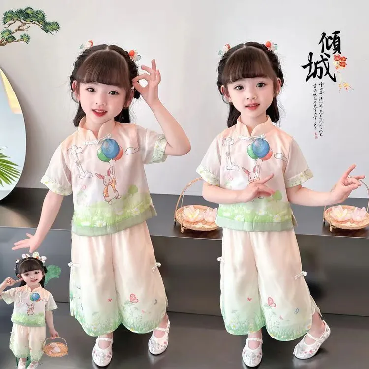汉服女童夏装套装国风童装2025新款儿童唐装女宝宝洋气时髦两件套