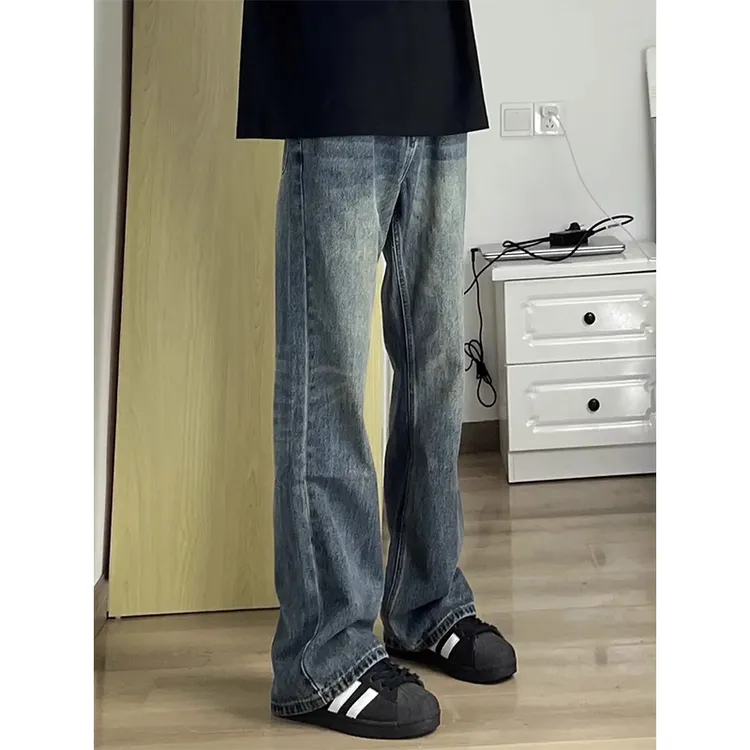 cleanfit藏青色牛仔裤男款秋季高街vibe风廓形裤子美式微喇直筒裤