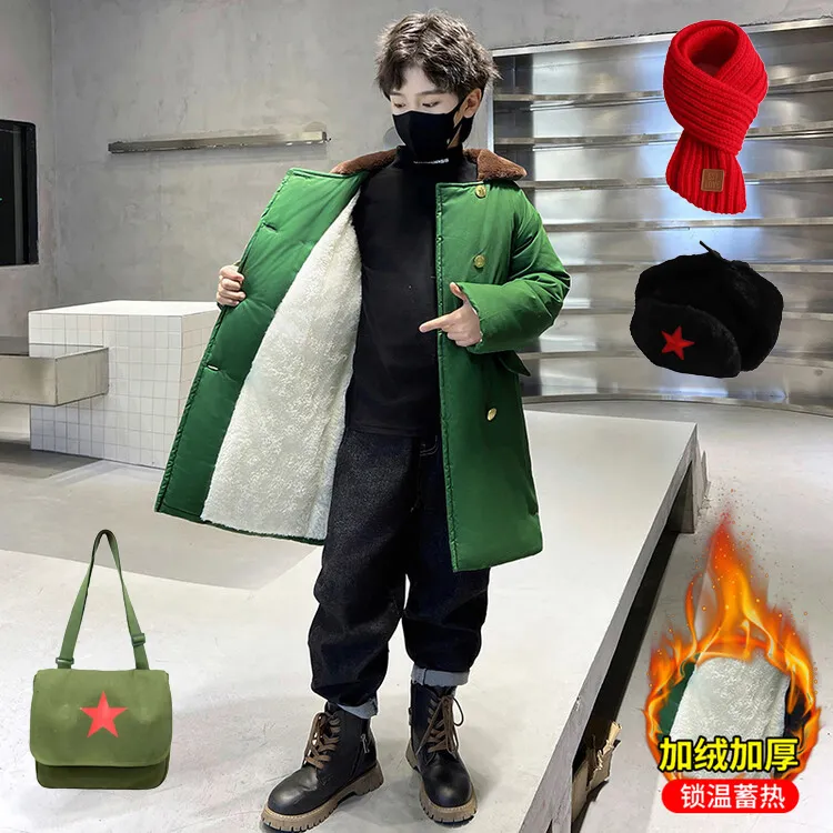 6-12岁男童军大衣儿童版冬季保暖加绒加棉爆款潮款男孩子大衣外套