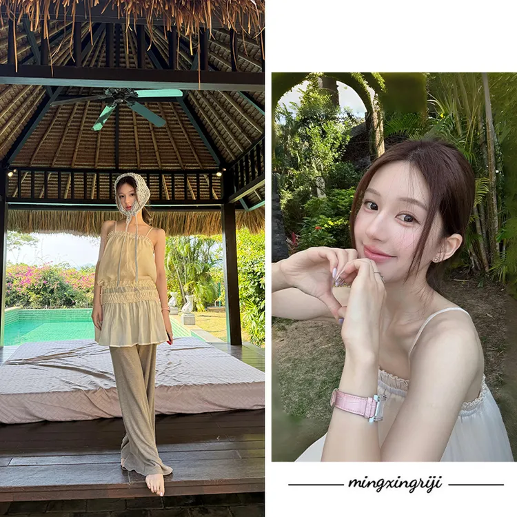 明星日记露思同款花边拼接吊带褶皱气质设计感上衣宽松休闲长裤女