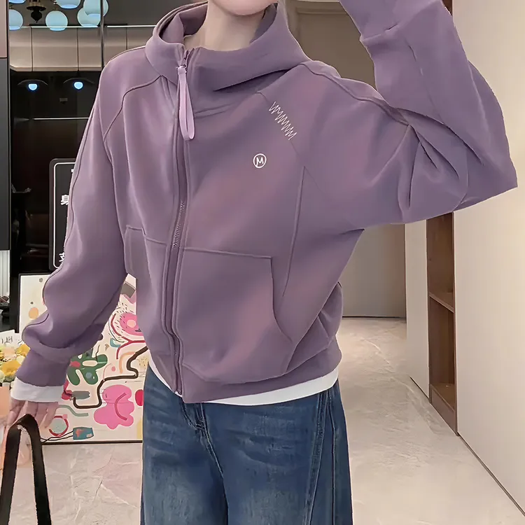 休闲百搭上衣秋季新款胖MM大码女装连帽字母刺绣卫衣棒球服外套女