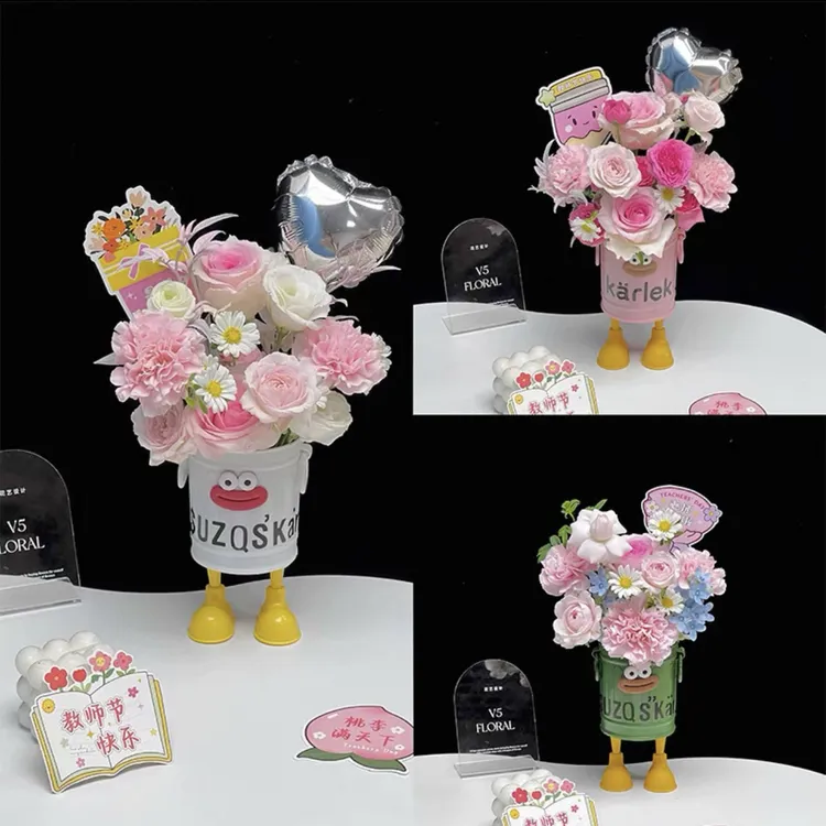 教师节新品 小怪兽花桶萌趣卡通鲜花花束DIY包装插花桶插花桶