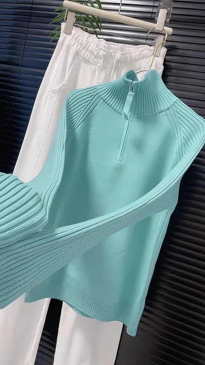 韩系时尚减龄高领拉链针织衫秋冬流行穿搭新款2025年长袖显瘦毛衣