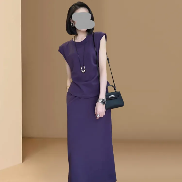 欧货时尚套装女2025夏季气质宽松高级感短袖上衣高腰半身裙两件套