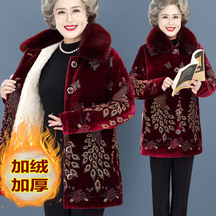 奶奶冬装棉衣老年人妈妈棉袄70外套加绒加厚棉服老太太冬季保暖