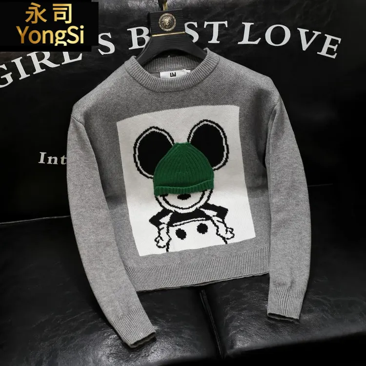 2025秋冬新款卡通动漫男装时尚休闲高端美式潮牌针织衫痞帅毛衣潮