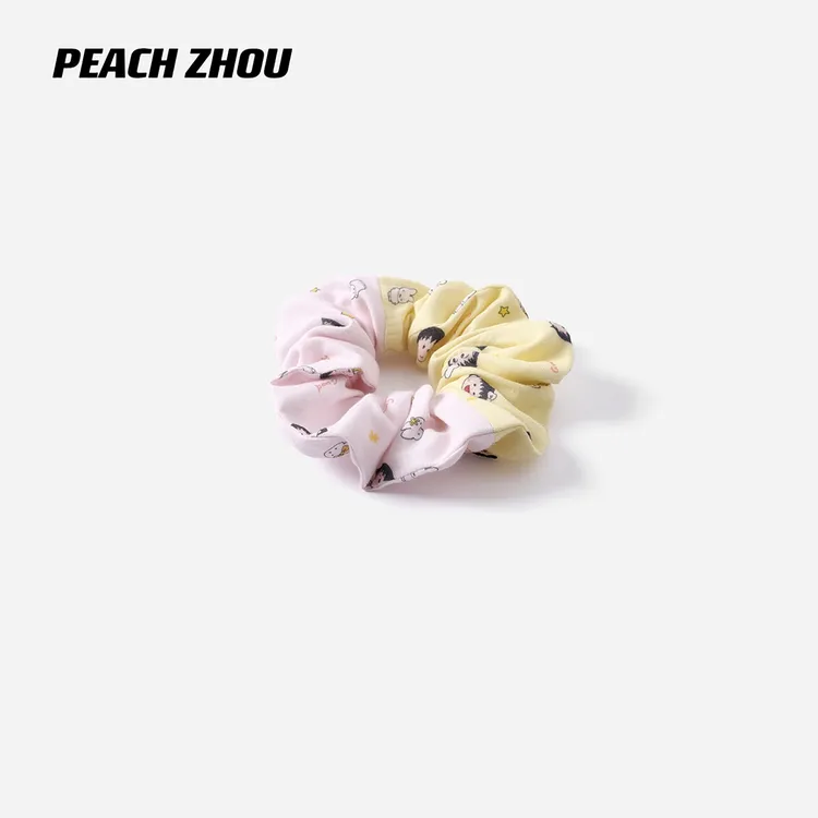 PEACHZHOU 拼色樱桃小丸子卡通印花大肠发圈可爱减龄洋气头花发饰