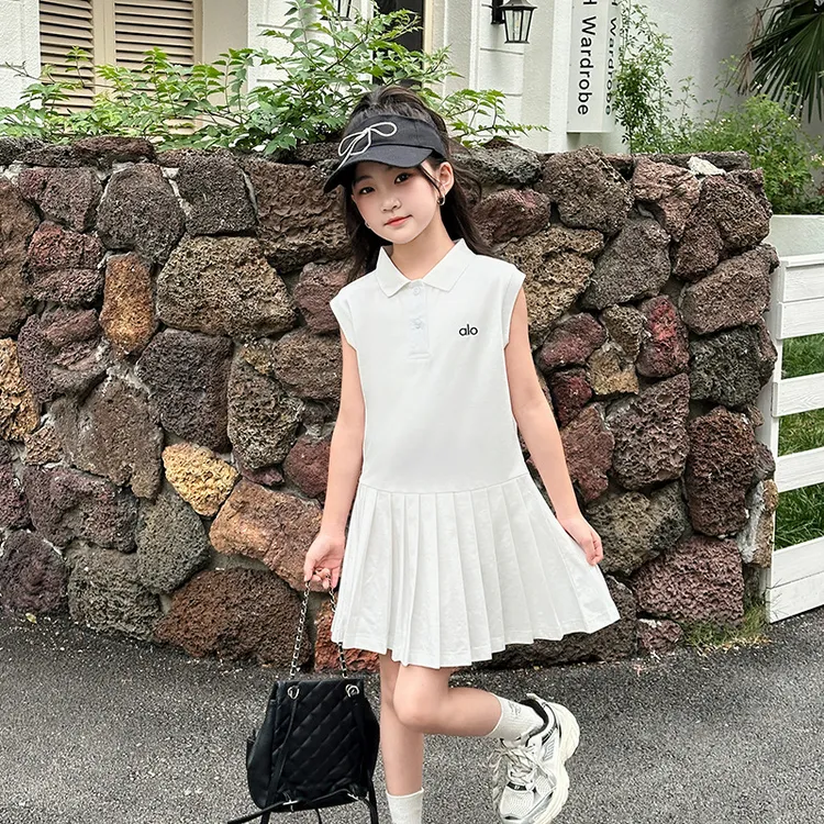 女童夏季背心连衣裙中长款童装女孩洋气polo裙子儿童百褶裙无袖潮