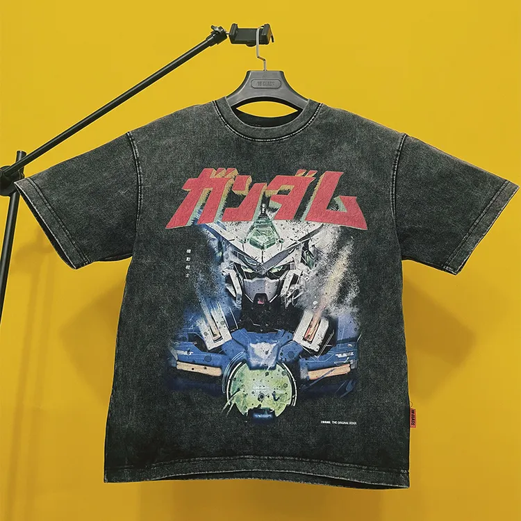 GUNDAM机动战士高达美式宽松vintage复古漫画重磅洗水纯棉短袖T恤