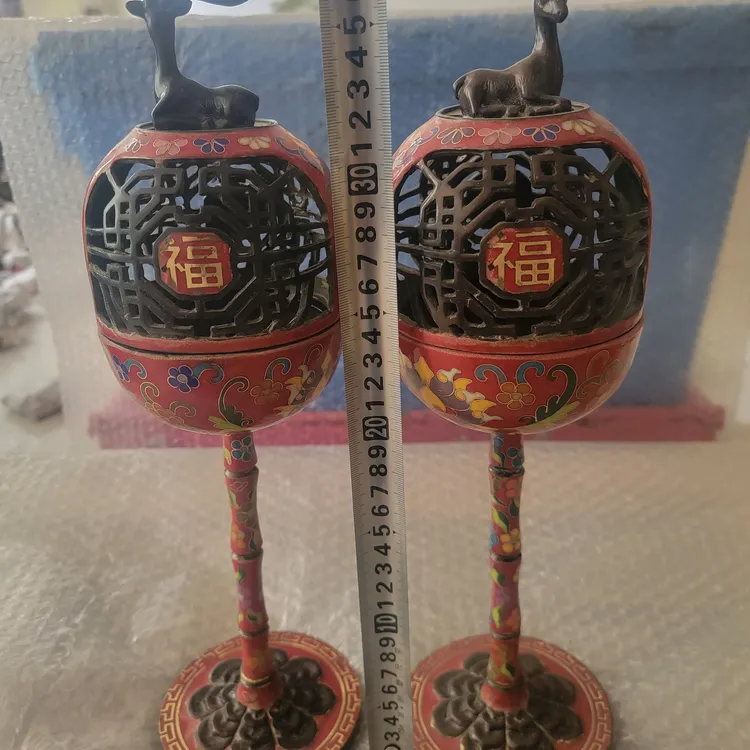 家用高端中式高脚景泰蓝莲花福鹿盘小祥云熏香炉摆件