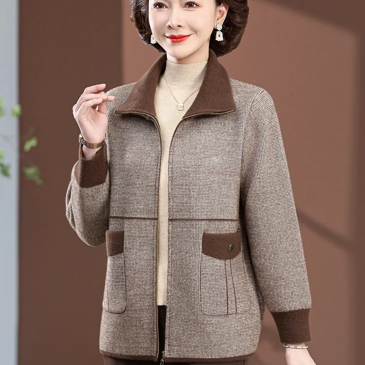 妈妈装时尚爆款翻领外套大码气质上衣洋气中老年女装秋季新款开衫