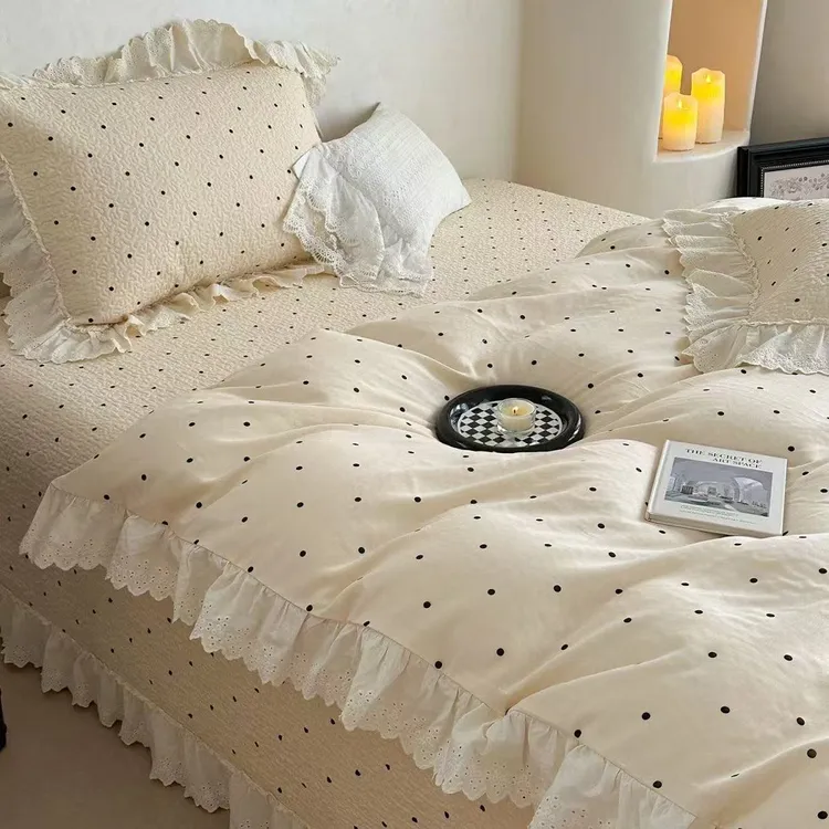 新款法式韩版公主风床盖款双层是纯棉夹棉蕾丝花边四季通用