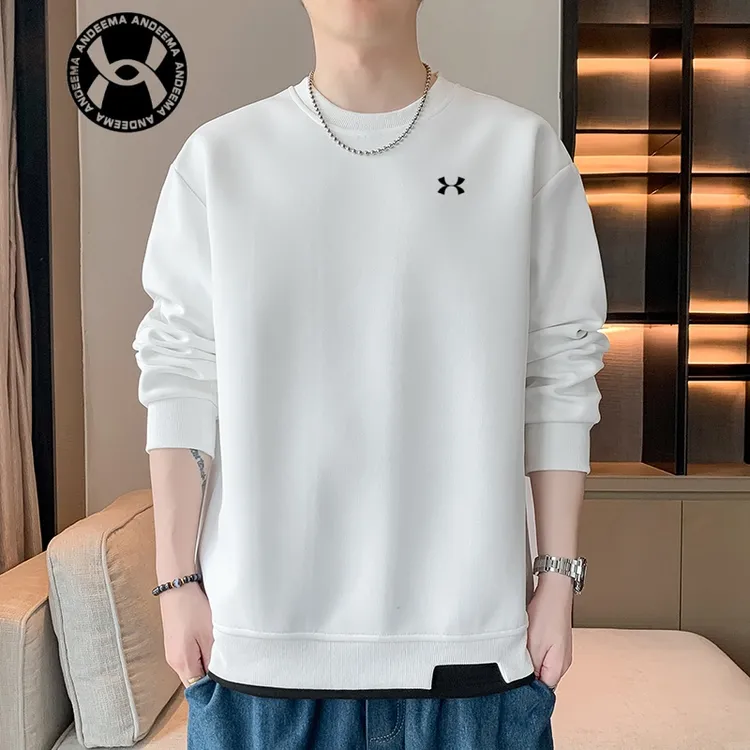 新款纯色大码春秋季男士时尚宽松卫衣休闲百搭圆领帅气套头长袖