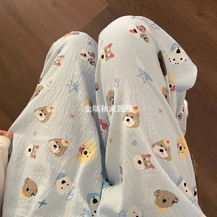 薄款遛弯裤可爱休闲睡裤女夏季可外穿长裤学生宽松慵懒高腰直筒裤