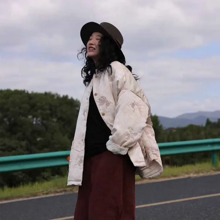 【寻苔棉麻】3909 丝质中式提花立领棉衣 古兰木