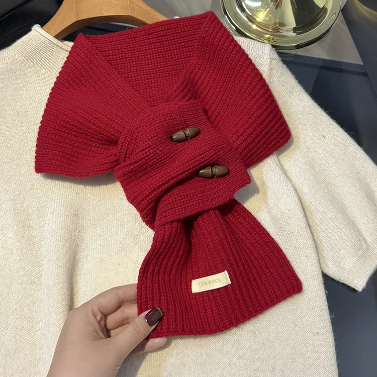 TIFICY户外新款牛角扣围巾纯色小围脖交叉女士懒人保暖百搭韩版