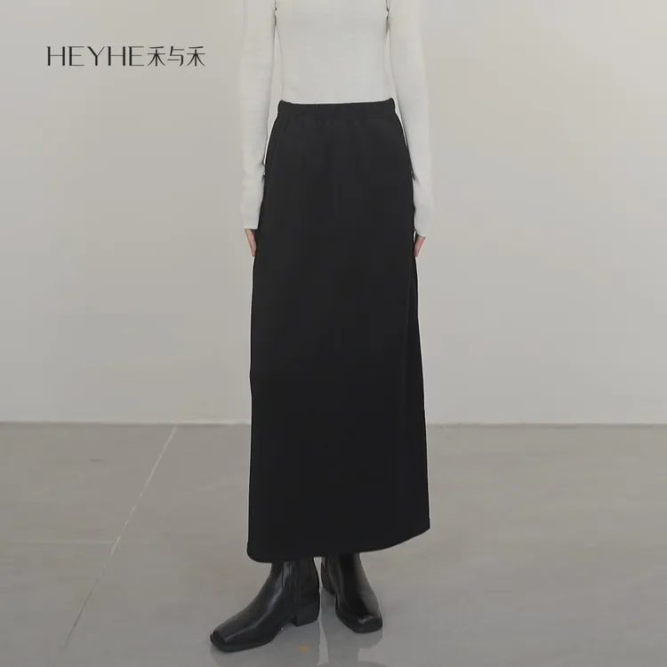 小禾【PS裙2.0】羊毛醋酸混纺松紧高腰气质柔顺抗皱毛呢直筒半身裙