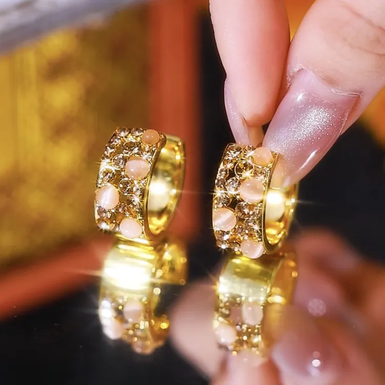 铜合金合成锆石耳饰 【满天星河】圆圈耳环精致时尚百搭耳扣