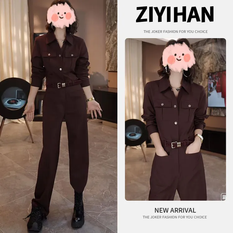 2025春秋季新款时尚气质长袖连体裤女士气质设计感小众工装连体衣