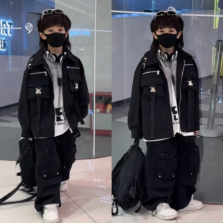 三乐乐家儿童重工小众结构设计感韩版高级感宽松痞帅外套