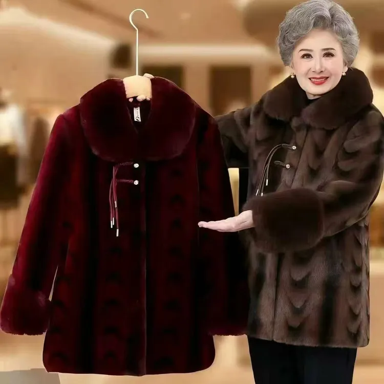 洋气妈妈新中式加绒加厚保暖外套奶奶装棉衣中长款大衣中老年棉袄