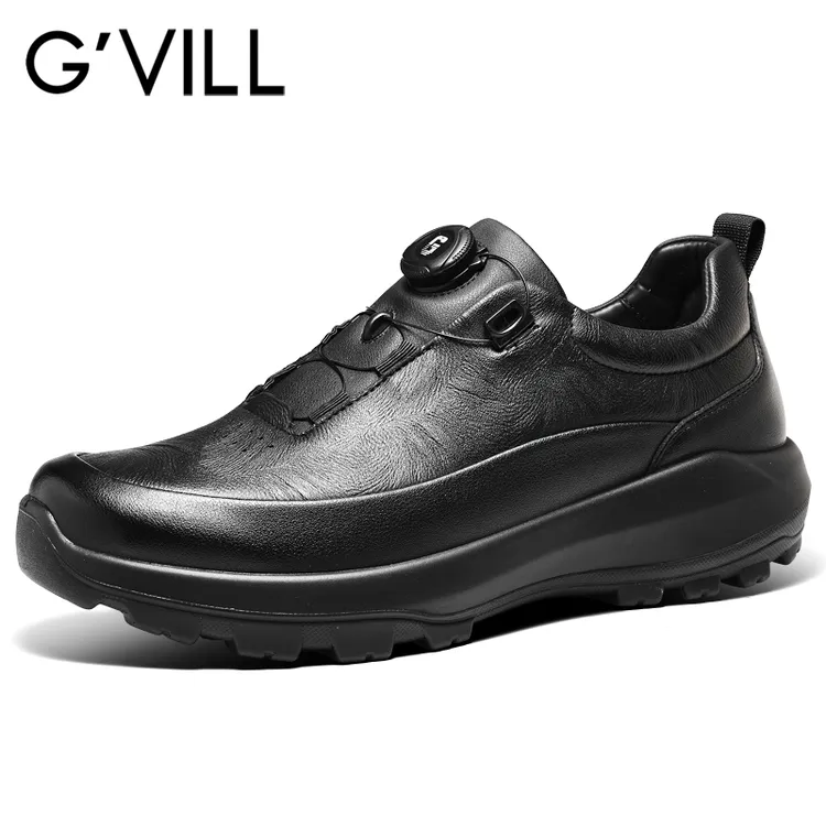 G'VILL/贵之步男士皮鞋舒适百搭真皮防水防滑黑色时尚商务休闲鞋