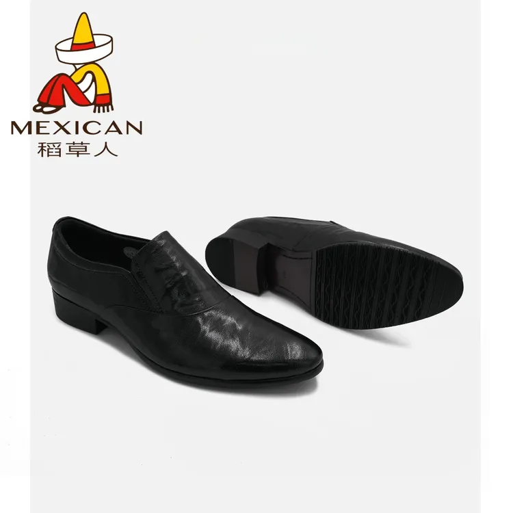 稻草人男士厚底真皮皮鞋高端简约新款意大利轻奢牛皮商务尖头皮鞋