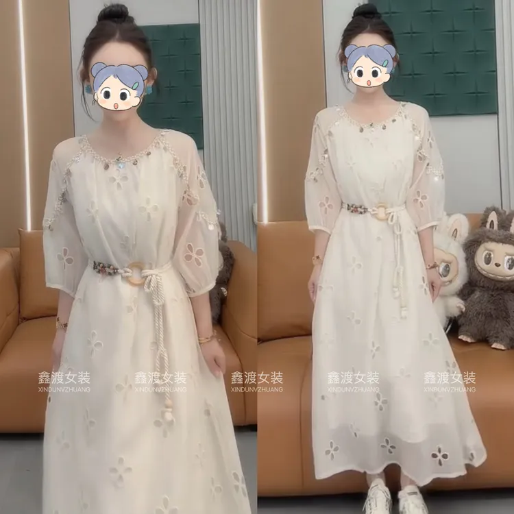 2025春夏新款时尚显瘦气质女士网红洋气连衣裙百搭款D6810