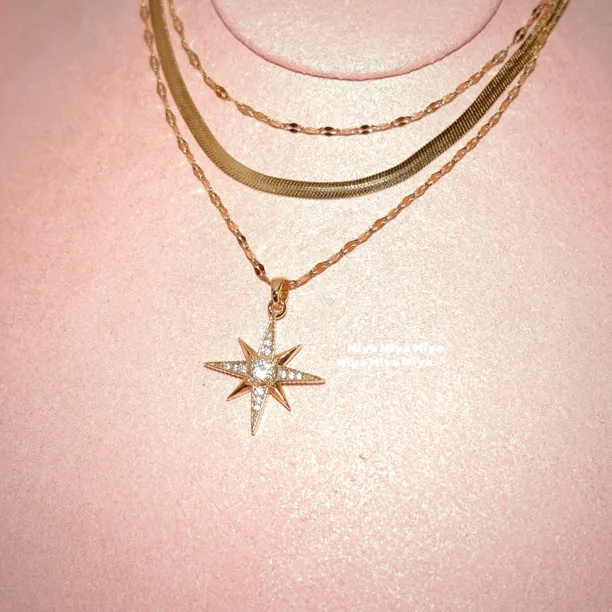 钛钢锆石项链 Wish许愿系列~八芒星项链毛衣链套装