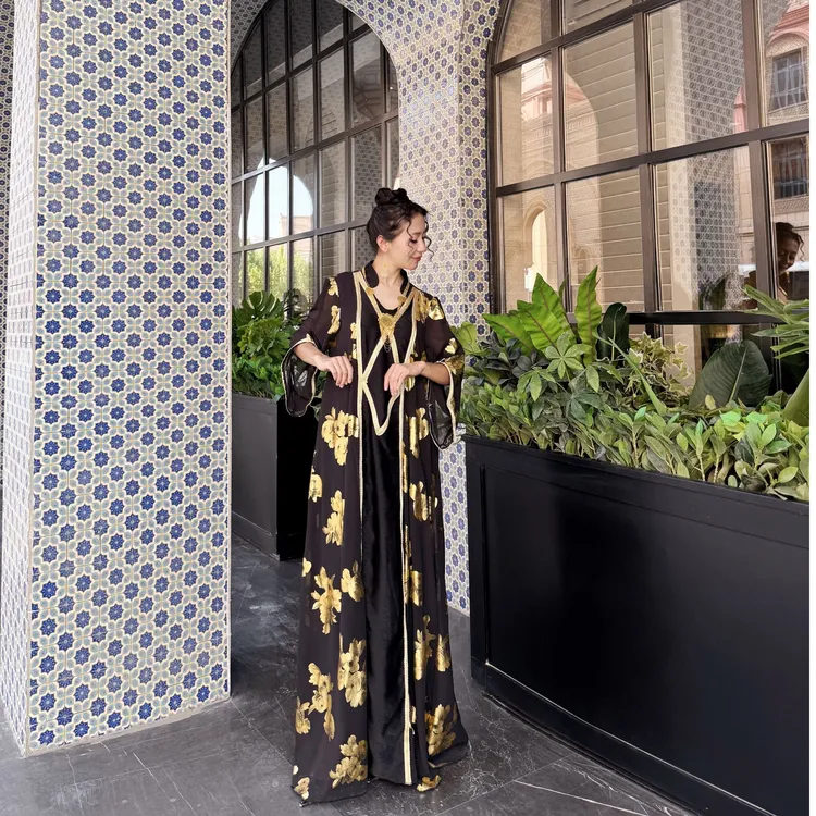 长款时尚网红复古宫廷风烫金印花宽松长袍式夏季酷飒风女装高级感