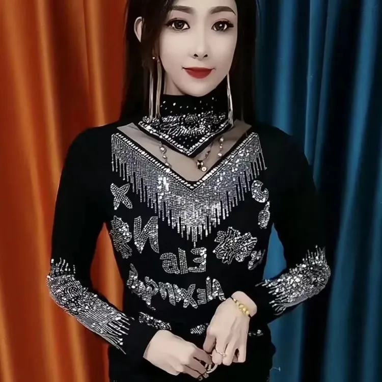 设计感长袖T恤女秋冬新款内搭半高领打底衫修身上衣时尚休闲慵懒