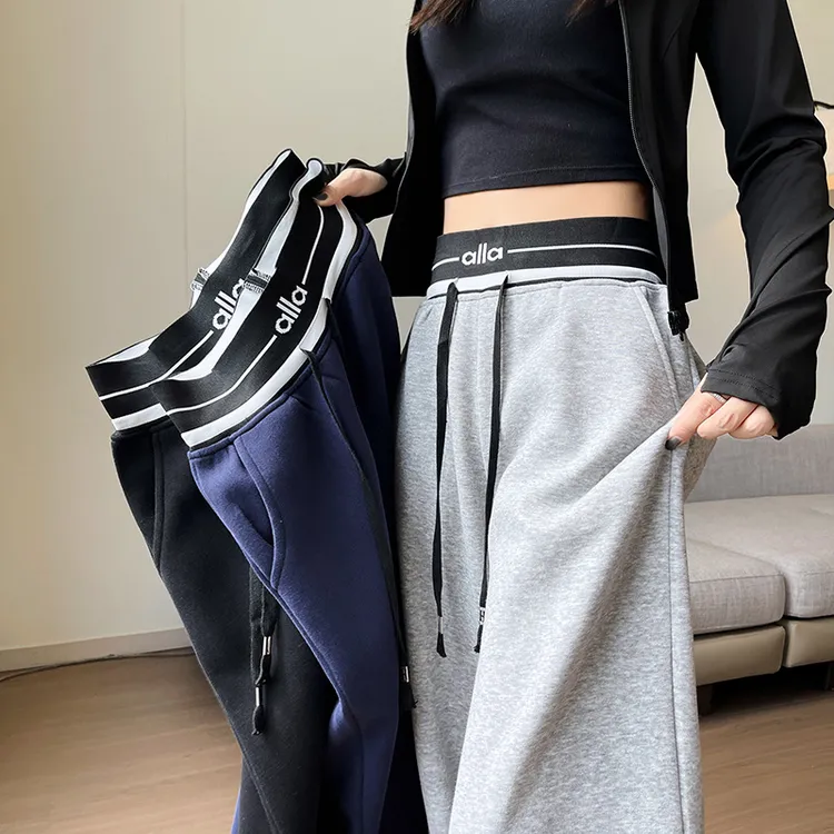 藏青色运动卫裤女秋冬季新款高腰宽松阔腿裤显瘦直筒休闲裤子爆款