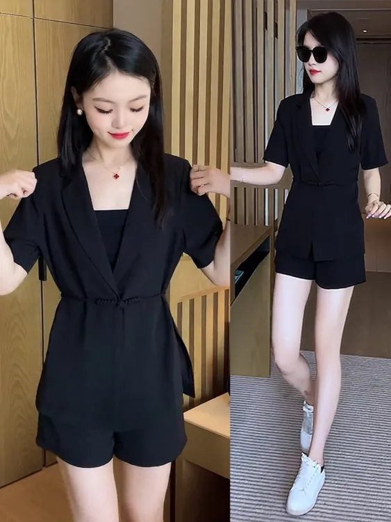 时尚套装女夏季2024新款洋气质减龄短袖小西装外套短裤西服两件套