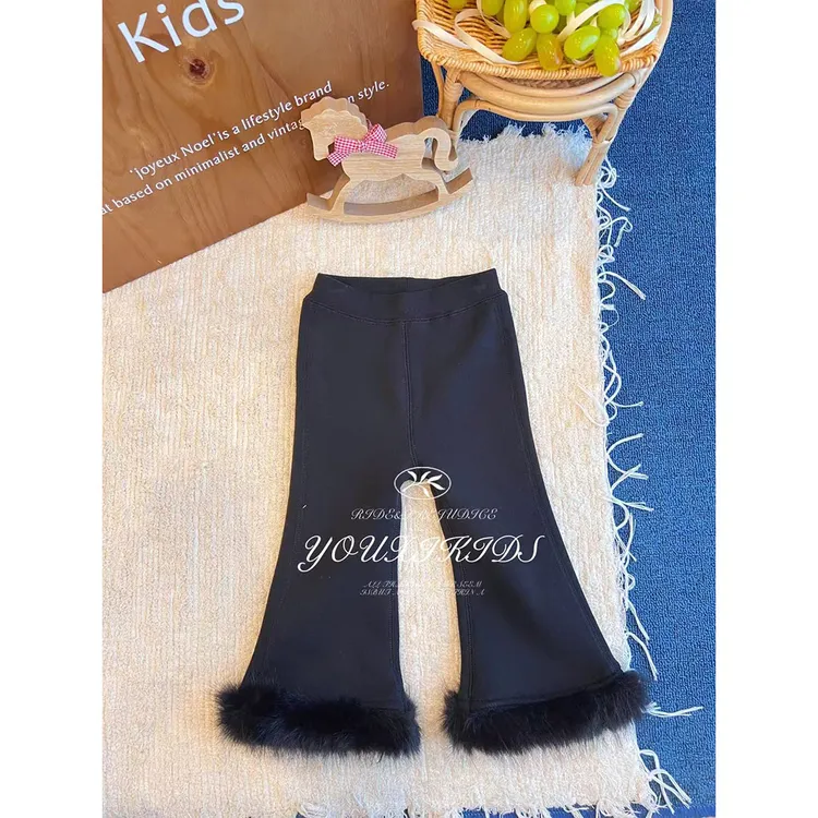 现飞飞家天鹅湖秋毛茸茸新女童时尚微喇洋气百搭加绒微喇裤FF3004