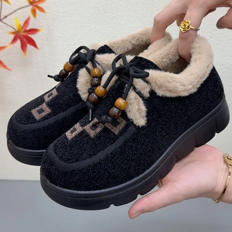 老北京棉鞋女2025冬季新款加绒加厚袋鼠鞋毛毛鞋保暖防滑妈妈棉靴