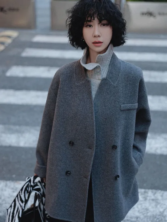 TT设计师【画兰玉骨】经典复古感简约双排扣羊毛毛呢大衣TT191327