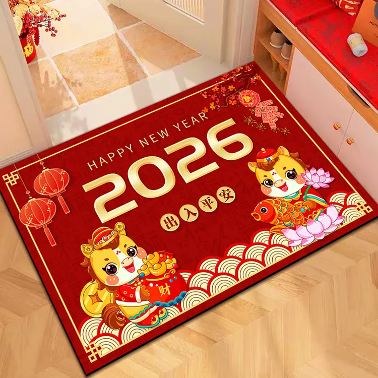 梦动2026新款红色入户玄关门地垫家用吸水喜庆新年黑科技门厅脚垫